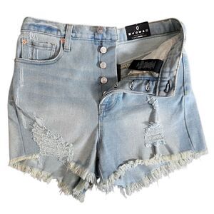 Fashion Nova high waist frayed Distressed Vintage Blue Wash Denim Shorts Size 0